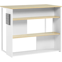 Homcom - Ilot de cuisine table de bar - 3 étagères, porte-couteaux acier inox. - blanc aspect chêne clair