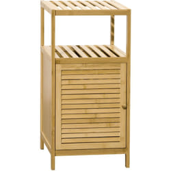 Kleankin - Meuble bas salle de bain rangement salle de bain 1 porte 2 étagères bois bambou verni
