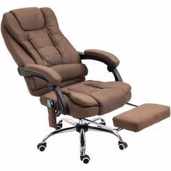 Fauteuil de bureau direction massant chauffant hauteur réglable dossier inclinable tissu aspect lin marron