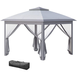 Outsunny - Tonnelle barnum automatique pop-up dim. 3,3L x 3,3l x 2,88H m moustiquaires sac transport métal oxford gris