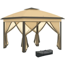 Outsunny - Tonnelle barnum automatique pop-up dim. 3,3L x 3,3l x 2,88H m moustiquaires sac transport métal oxford marron beige