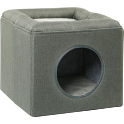 Pawhut - Panier chat pouf 2 en 1 - coussin amovible lavable - mdf pvc tissu aspect lin vert de gris