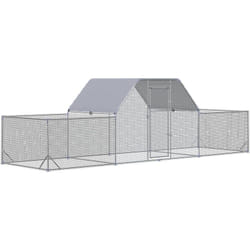 Pawhut - Enclos poulailler chenil 12,54 m² - parc grillagé dim 6,6L x 1,9l x 1,95H m - espace couvert - acier galvanisé