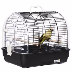 Cage à oiseaux portable 2 mangeoires 2 perchoirs 3 portes plateau excrément amovible poignée transport métal PS noir