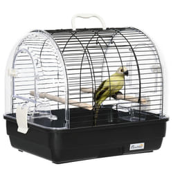 Cage à oiseaux portable 2 mangeoires 2 perchoirs 3 portes plateau excrément amovible poignée transport métal PS noir
