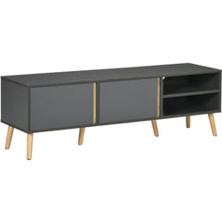 Homcom - Meuble tv banc tv 2 portes 2 niches design scandinave panneaux particules gris aspect bois clair