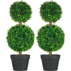 Homcom - Lot de 2 arbres buis artificiel double boules avec tronc et pot inclus - H.60 cm pe vert