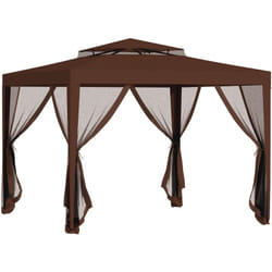 Tonnelle barnum de jardin 3L x 3l m avec 4 moustiquaires amovibles - double toit - métal polyester marron