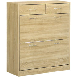 Homcom - Armoire meuble à chaussures multi-rangement 2 abattants double niveau 2 tiroirs aspect chêne clair