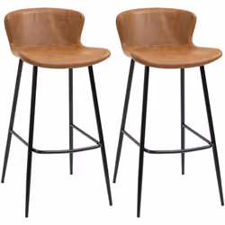 Lot de 2 tabourets de bar design vintage - repose-pied - acier noir pu marron
