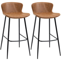 Lot de 2 tabourets de bar design vintage - repose-pied - acier noir pu marron