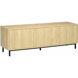 Homcom - Meuble tv banc tv design Urban Craft - 3 portes, 3 étagères - piètement acier noir aspect bois clair