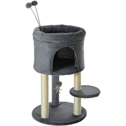 Arbre à chat 2 griffoirs sisal naturel niche plateforme panier observation jeu boules peluche gris