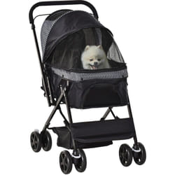 Poussette buggy pliable chien chat panier et sac de rangement attaches sécurité housse réglable poignée réglable acier Oxford noir