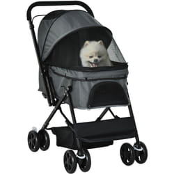 Poussette buggy pliable chien chat panier et sac de rangement attaches sécurité housse réglable poignée réglable acier Oxford gris