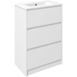 Kleankin - Meuble sous-vasque - vasque céramique incluse - 2 tiroirs - dim. 61L x 37l x 88H cm - blanc laqué