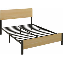 Homcom - Lit double design industriel - tête de lit, pied de lit et sommier - compatible matelas 190L x 140l cm - acier noir aspect bois clair