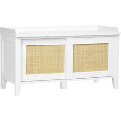 Homcom - Meuble chaussures banc à chaussures 2 en 1 style bohème chic 2 portes coulissantes - mdf blanc cannage rotin