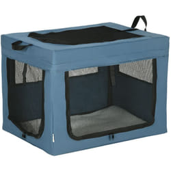 Sac de transport pliable pour chien chat - 2 poignées, 3 portes - dim. 69L x 51l x 51H cm - acier polyester bleu