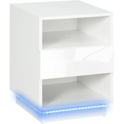 Table de chevet table de nuit LED - tiroir, niches, plateau - 40 x 40 x 55 cm - blanc brillant laqué
