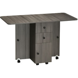 Homcom - Table pliable de cuisine salle à manger - 2 tiroirs, placard, niche - panneaux aspect bois anthracite