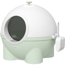 Pawhut - Maison de toilette pour chat design boule - porte battante, couvercle amovible, pelle - pp vert blanc