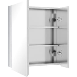 Kleankin - Armoire miroir 2 portes 2 étagères - rangement toilette salle de bain - meuble mural acier inox.