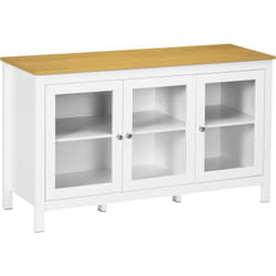 Homcom - Buffet bas style classique chic - 3 portes vitrine verre, 2 étagères réglables - verre mdf panneaux blanc aspect bois clair