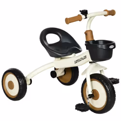Tricycle enfant multi-équipé garde-boue sonnette panier pédales antidérapantes siège réglable avec dossier métal blanc