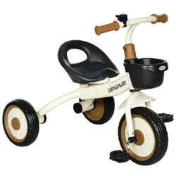 Tricycle enfant multi-équipé garde-boue sonnette panier pédales antidérapantes siège réglable avec dossier métal blanc