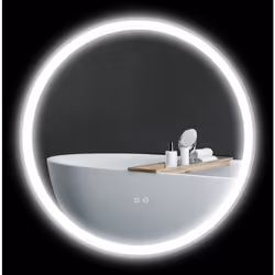 Miroir rond lumineux led de salle de bain ø 80 cm mural avec éclairage 3 couleurs interrupteur tactile système antibuée 46W blanc argent