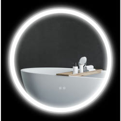 Miroir rond lumineux led de salle de bain ø 80 cm mural avec éclairage 3 couleurs interrupteur tactile système antibuée 46W blanc argent