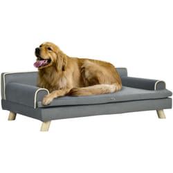 Canapé chien lit pour chien design scandinave coussin moelleux piètement bois dim. 100L x 62l x 32H cm polyester gris