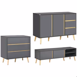 Ensemble de commode 3 tiroirs buffet et meuble TV - HOMCOM - Panneau de particules - 120x40x80cm - Gris