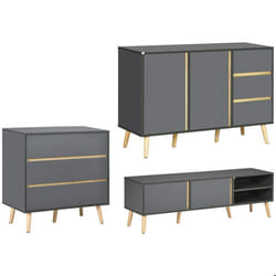 Ensemble de commode 3 tiroirs buffet et meuble TV - HOMCOM - Panneau de particules - 120x40x80cm - Gris