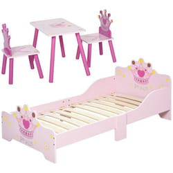 Lit Enfant et Ensemble table et chaises enfant - HOMCOM - MDF - 143x73x60cm - Rose