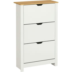 Homcom - Armoire à chaussures 3 portes abattantes 2 compartiments panneaux particules blanc chêne