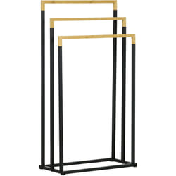 Kleankin - Porte-serviette autoportant 3 barres - dim. 45L x 22l x 86H cm - bois bambou acier noir