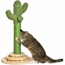 Description générale Ce griffoir chat design cactus avec jouet pompon suspendu et jouet boules mêle l'utile à l'agréable. C'e ...