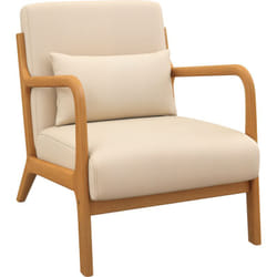 Fauteuil lounge - 3 coussins inclus - assise profonde - accoudoirs - structure bois hévéa - aspect velours beige
