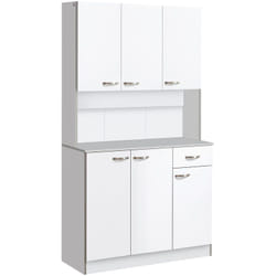 Buffet haut multi-rangement - 6 portes, tiroir, grand plateau - dim. 101L x 39l x 180H cm - panneaux particules blanc gris