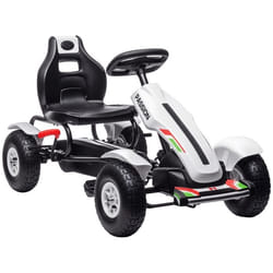 Kart à pédales - HOMCOM - enfant go-kart siège réglable 3 positions frein à main - métal - 121x58x61cm - blanc noir