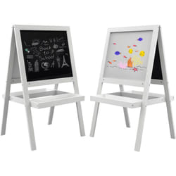 Aiyaplay - Tableau enfant double face - chevalet enfant - tableau blanc magnétique, tableau noir à craie - 2 paniers rangements - mdf blanc