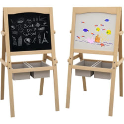 Aiyaplay - Tableau enfant - chevalet enfant - ardoise double face - tableau blanc tableau à craie - rouleau papier, 2 paniers rangement - mdf pin