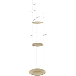 Homcom - Porte-manteau design contemporain branches 2 étagères 9 patères ø 40 x 167H cm aspect chêne clair acier blanc