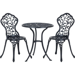 Outsunny - Ensemble salon de jardin 2 places avec table ronde style rétro fonte alu noir