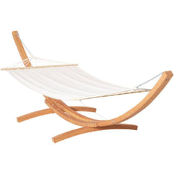 Outsunny - Hamac de jardin avec support en bois hamac sur pied 1 personne dim. 3,92L x 1,2l x 1,1H m toile coton blanc