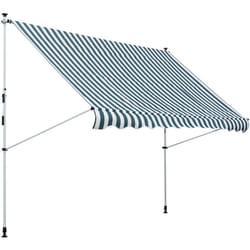 Outsunny - Store banne manuel rétractable 3L x 1,5l m inclinaison et hauteur réglable installation rapide métal alu polyester anti-UV vert blanc rayé