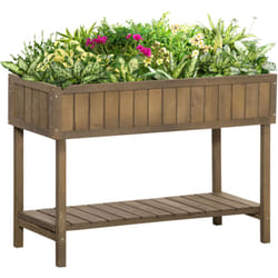 Jardinière sur pieds carré potager avec étagère dim. 110L x 46l x 76H cm 8 compartiments & inserts d'irrigation bois de sapin marron