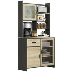 HOMCOM - Armoire de cuisine - Bois - 90.3x39.3x177.2cm - Chêne